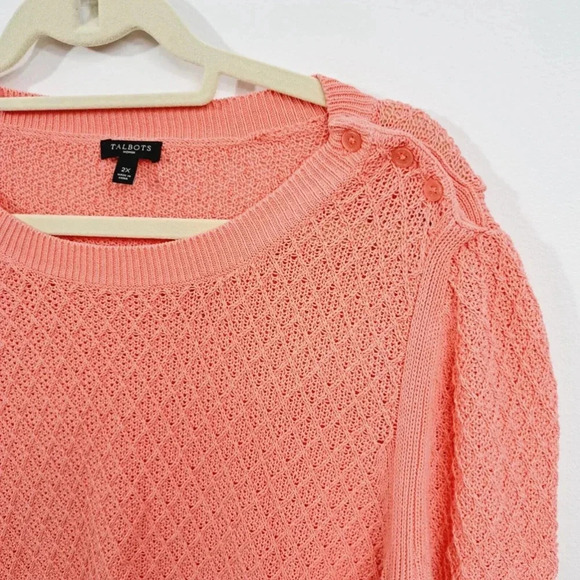 Talbots Womens Plus Size Coral Orange Pink Sweater 2X Waffle Weave Long Sleeve - Picture 3 of 11